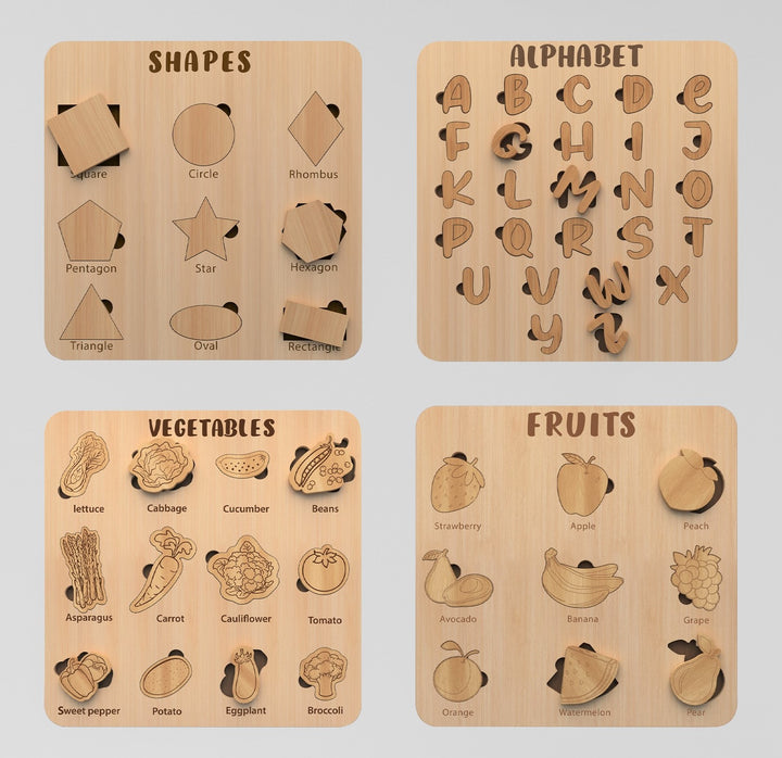 Wooden Educational Puzzle Board for Kids - Pack of 4